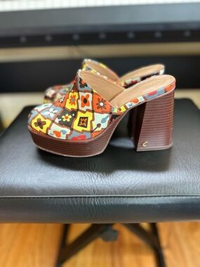 Sam Edelman Multicolor Floral Mosaic Platform Mules